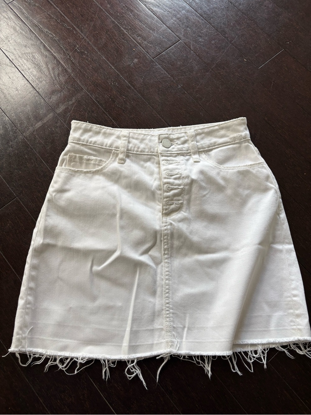 PAIGE White Denim Mini Skirt with Frayed Hem